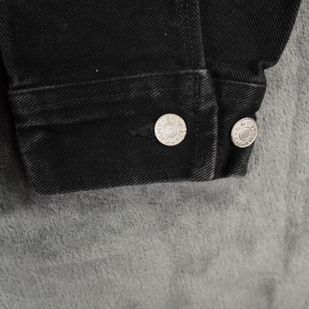 Y2K Tommy Jeans Denim Jacket Men XL Black Trucker Cotton Classic Logo Western - Picture 12 of 13